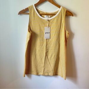 NWT Pact Organic Cotton Striped Tank Top Yellow Muscle Slow Fashion Sustainable